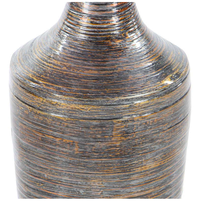 Dark Brown Bamboo Wood Tall Floor Decorative Vase with Lacquer,  23.45"H x 7.9" W x 7.9" D