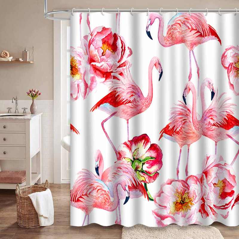 Tissu rose exotique rose avec des crochets aquarelle et 12 crochets, L 72 po x l 78 po