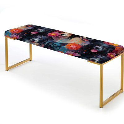 Border Collie With Flowers Wallpaper - Animal Print Upholstered Gold Bench