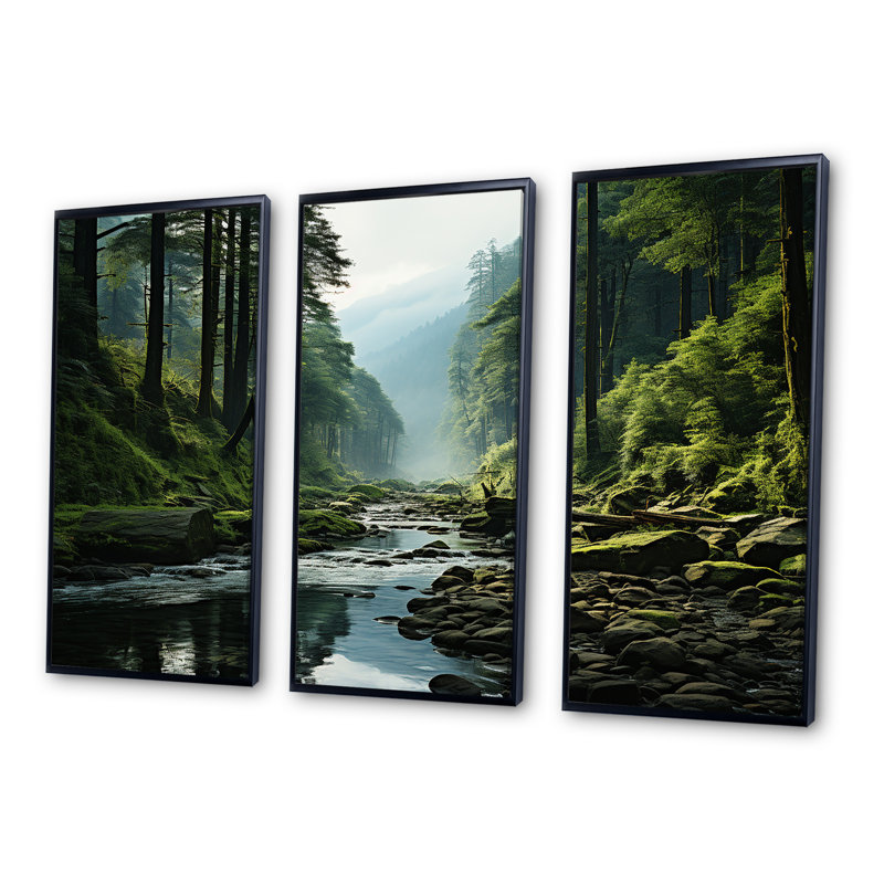 Ensemble de salon Mystic Wilderness Pine Forest In Canada V - Forest Wall Art, Cadre flottant noir