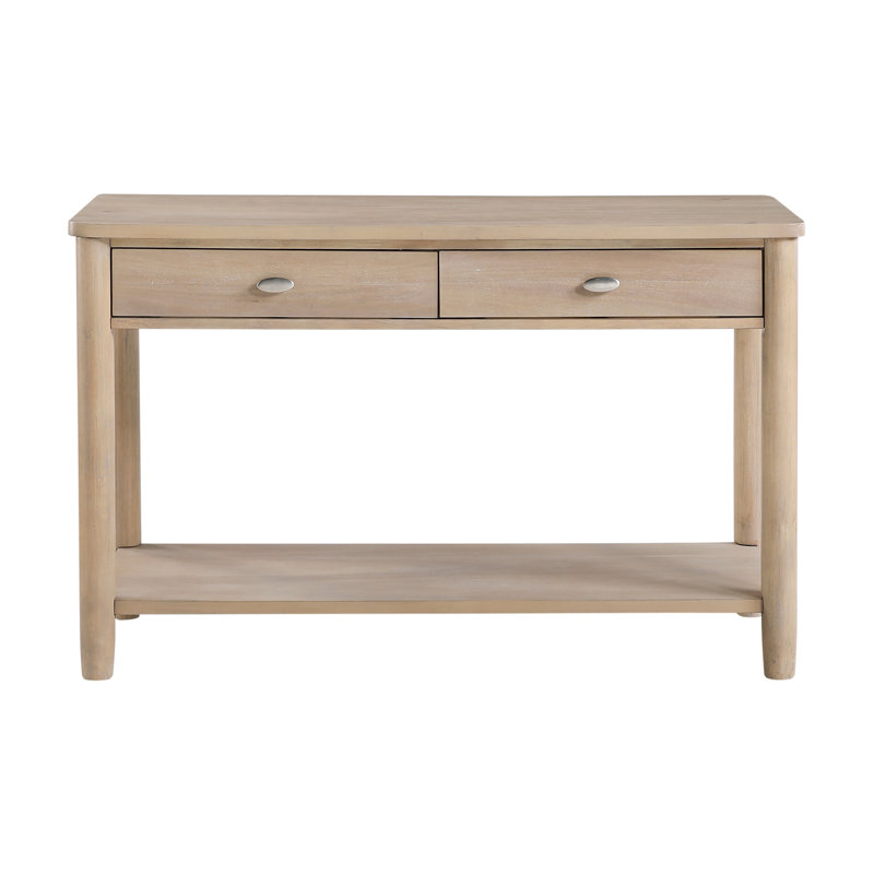 Console en bois avec tablette ouverte et deux tiroirs, console pour l'intérieur