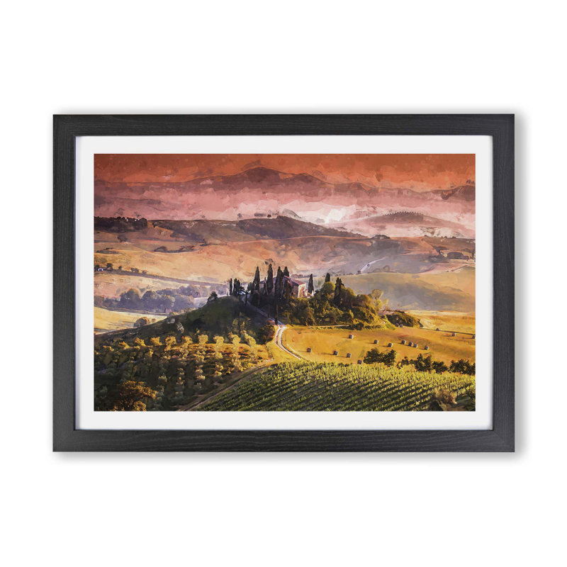 View over Tuscany in Italy - Framed Print, 45cm H x 63cm W x 2cm D, Black