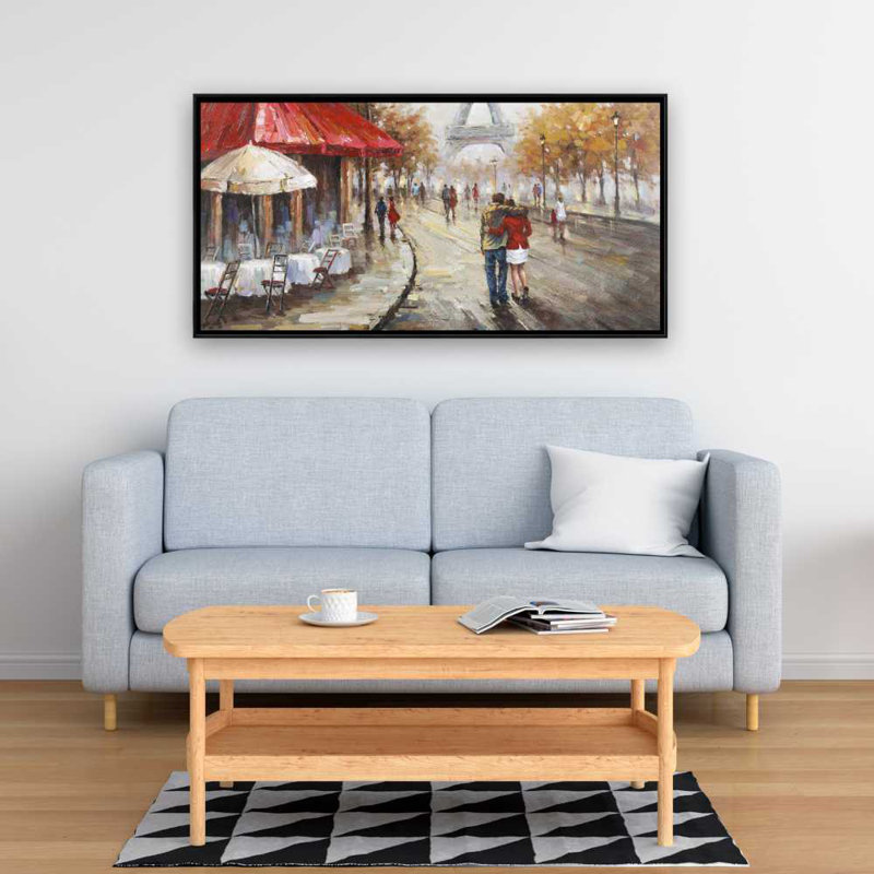 Couple Walking in Paris Street Framed Canvas | Home Decor
