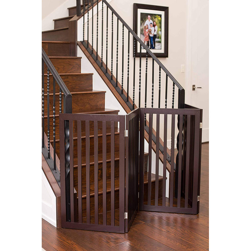 Espresso Solid Wood Freestanding 4-Panel Pet Gate