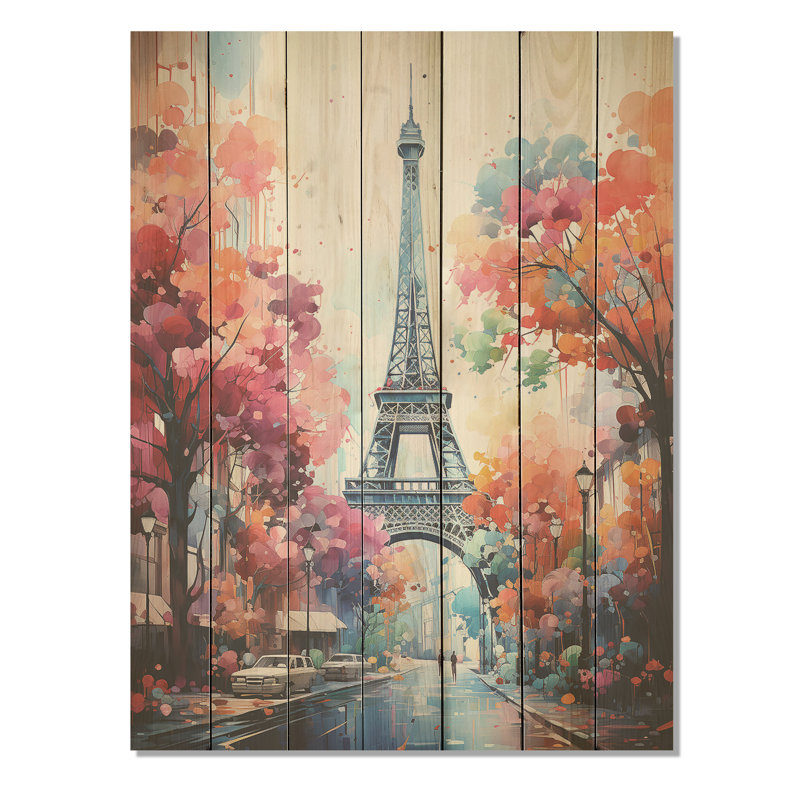 Tour Eiffel, Paris coloré, impression sur bois, H 20 po x l 10 po