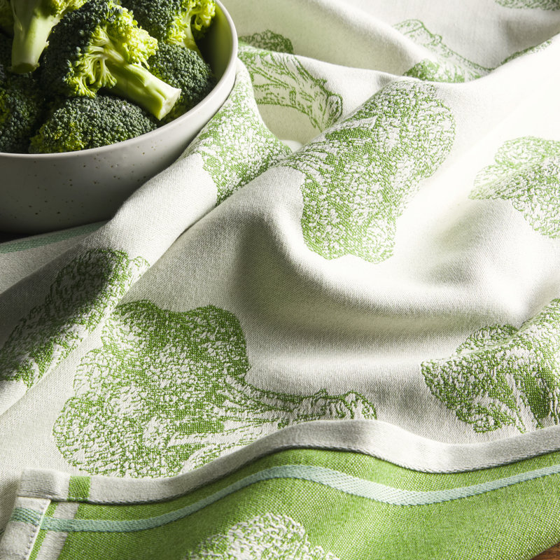 KITCHENAID Harvest Flatwoven Jacquard Kitchen Towels 2-Pack, Matcha/Pistachio Broccoli, 20"x30", Green Broccoli