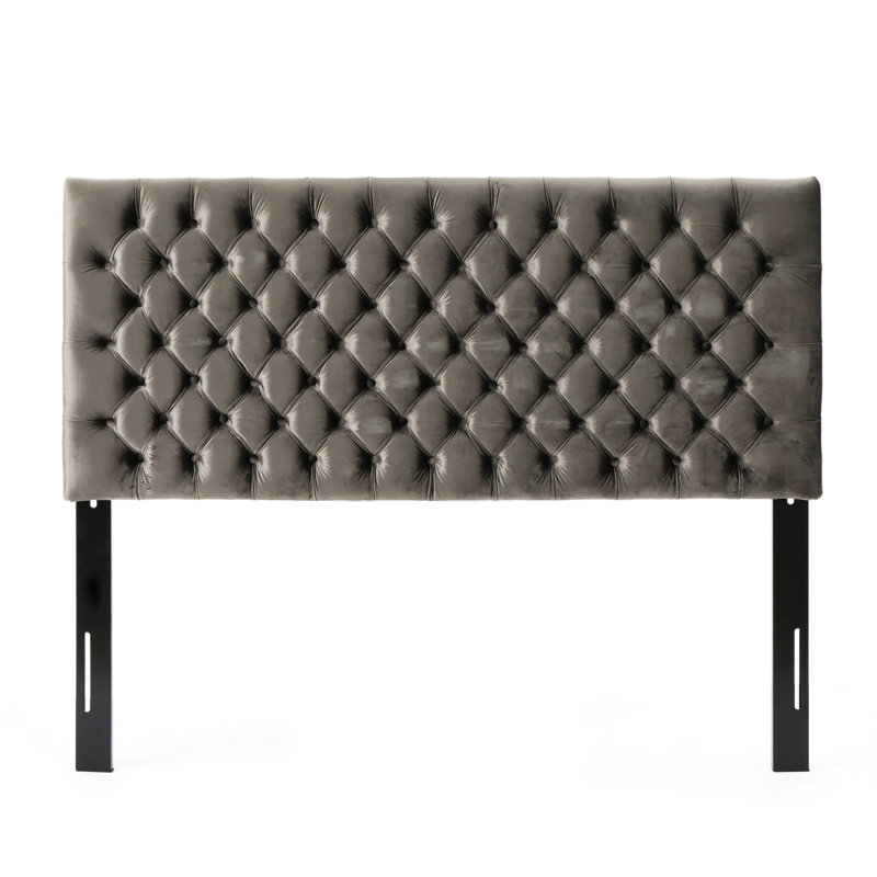 Button- Grey Velvet Headboard, Enhancing Bedroom Aesthetics Fully Upholstered Creating A Luxurious Ambience, Gray