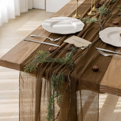 Coffee Cheesecloth Table Runner 120 Inches Fall Party Boho Home Decorations