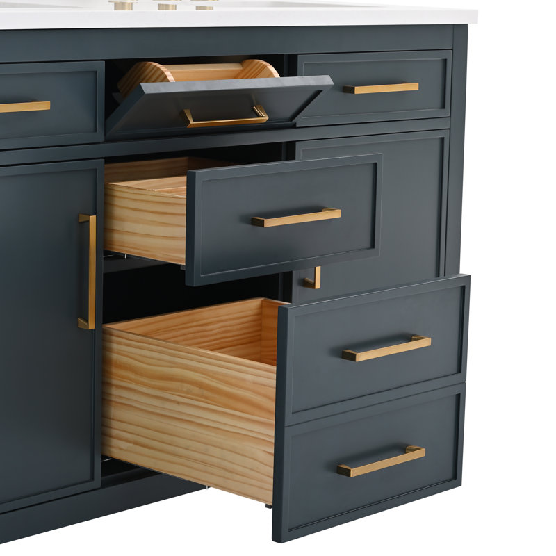 Wenniah 54" Double Vanity, Vintage Blue/Brushed Bronze