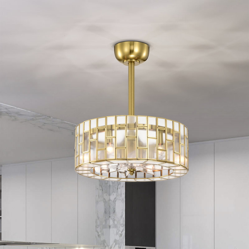 Brass Fandelier Lighted Ceiling Fan With Crystal Shade Brass Trim Remote Control