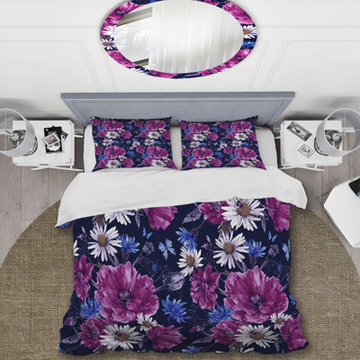 Ensemble de housse de couette fleurs mauves et bleues