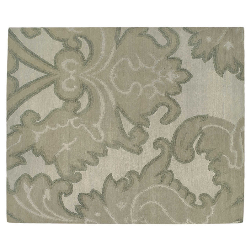Damask Area Rug in Gray/Neutral, Rectangle 8' x 10'