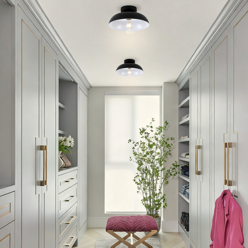 1-Light Industrial Semi Flush Mount Ceiling Light, Black