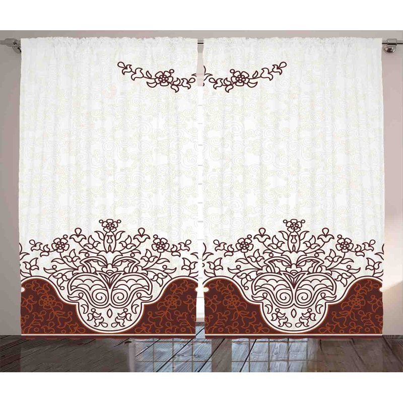 Curved Flowers Graphic Print Semi-Sheer Rod Pocket Curtain Panels, 54" W x 84" L