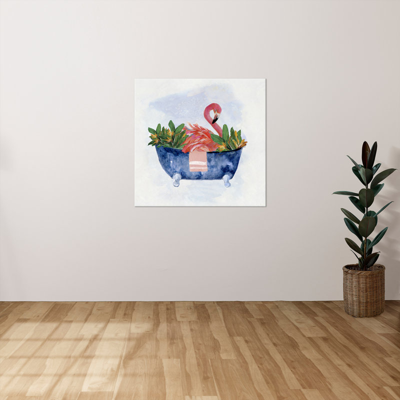 "Tropical Bath Flamingo I" par Sally Swatland, reproduction sur toile, H 24 po x l 24 po x P 1,5 po