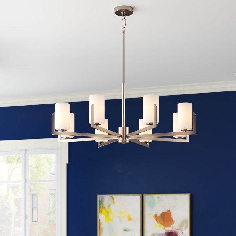 8-Light Shaded Classic / Traditional Chandelier, Satin Nickel
