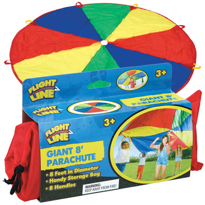 Ligne de vol: parachute géant de 8 pi - jeux de groupe en groupe et jeux sportifs, activité en plein air, tissu durable, poignées faciles à saisir, sac de rangement, enfants de 3 ans et plus