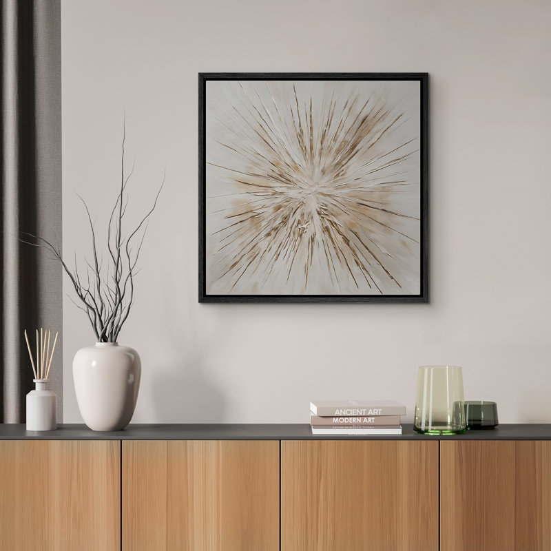 «Burst», reproduction d'art sur toile abstraite encadrée, Noir, H 16 po x l 16 po