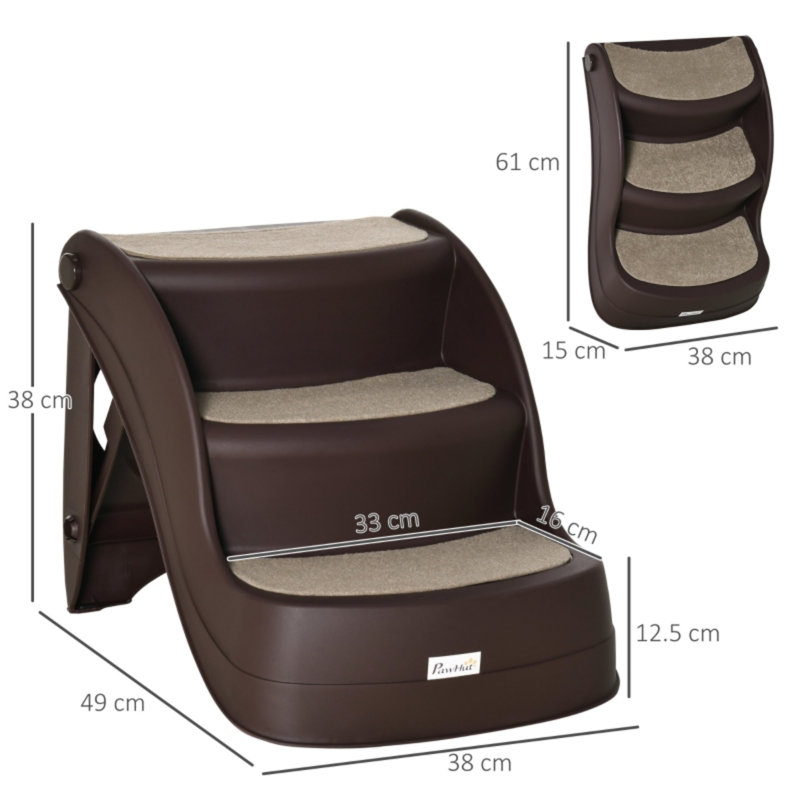 Foldable 3-Step Pet Stairs, Non-Slip Portable Dog Steps for Beds Sofas, for Small Pets Under 10kg, Cream, Brown
