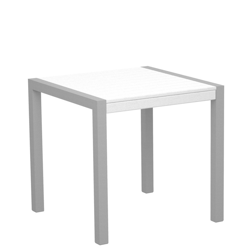 POLYWOOD MOD Dining Table, Textured Silver, White, 29.75" W x 29.75" D