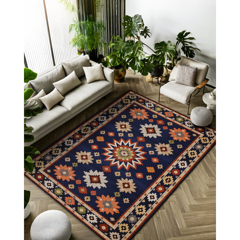 Tapis marocain coloré en coton et polyester à imprimé numérique Madeline Collection, Rond 3 pi 4 po