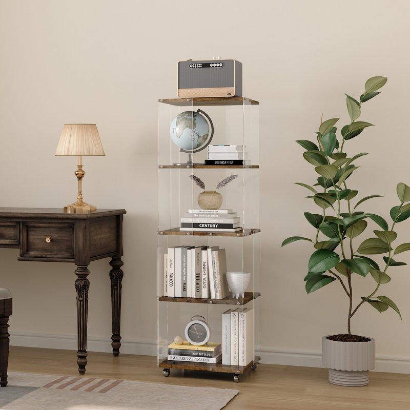 Venelope Bookcase, Bookshelf, 4 Tier Display Cabinet, Display Shelf with Wheels
