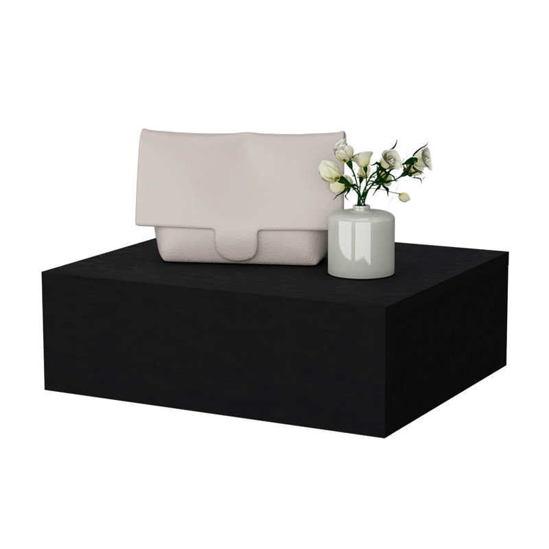 Table de chevet flottante noire pour la chambre à coucher - Économisez de l'espace avec la construction et un grand tiroir