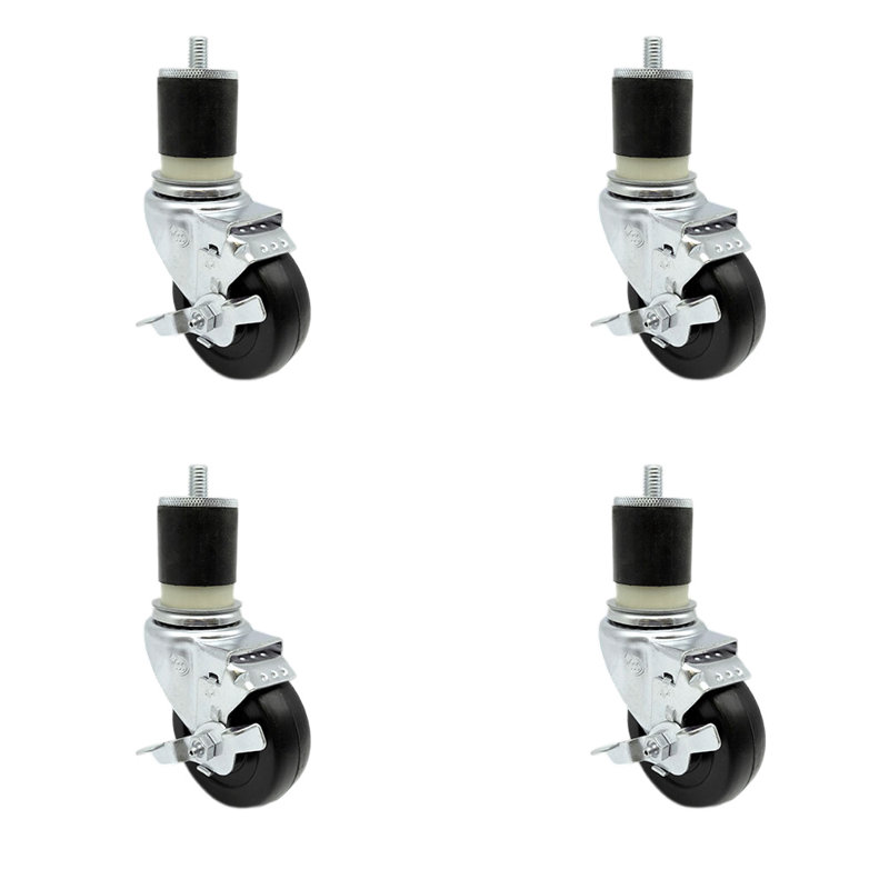 3.5 Inch Hard Rubber Wheel Swivel 1-7/8 Inch Expanding Stem Caster Set Brake SCC/SCC-EX20S3514-HRS-TLB-MTG21-4