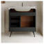 Meuble-lavabo autoportant moderne avec plateau en pierre frittée et lavabo en céramique, armoire en noyer de style Mid-Century avec tiroirs à fermeture en douceur