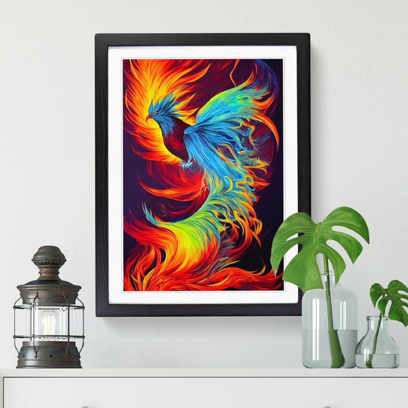 Phoenix Bird Vol.2 - Single Picture Frame Print, 64cm H x 46cm W x 2cm D, Oak