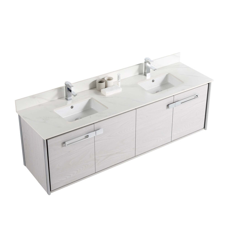 Meuble-lavabo double l 72 po x P 20,06 po x H 23,25 po, Chêne gris doux, Chrome poli