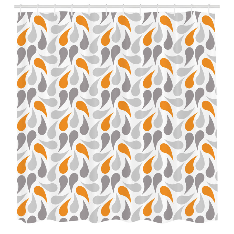 Orange Grey White Geometric Fabric Shower Curtain with Hooks