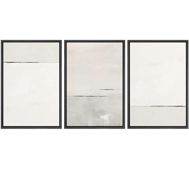 "Minimalist" Beige & Gray Tunes, dessin abstrait de lignes d'horizon abstraites, images murales modernes neutres simples, impression sur toile encadrée, 3 pièces x 3 pièces