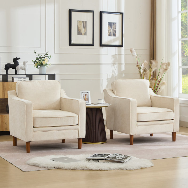 Azriah Upholstered Fabric Living Room Accent Chair(Set Of 2), Beige
