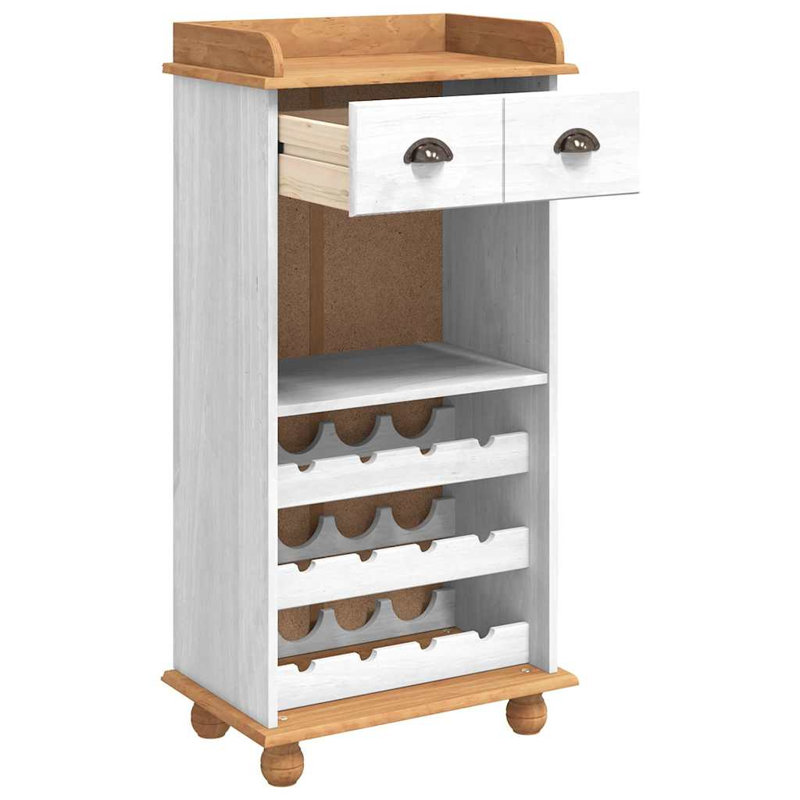 Wine Cabinet ASKIM Solid Pine Wood Storage Kitchen Rack Traditional Bar, White