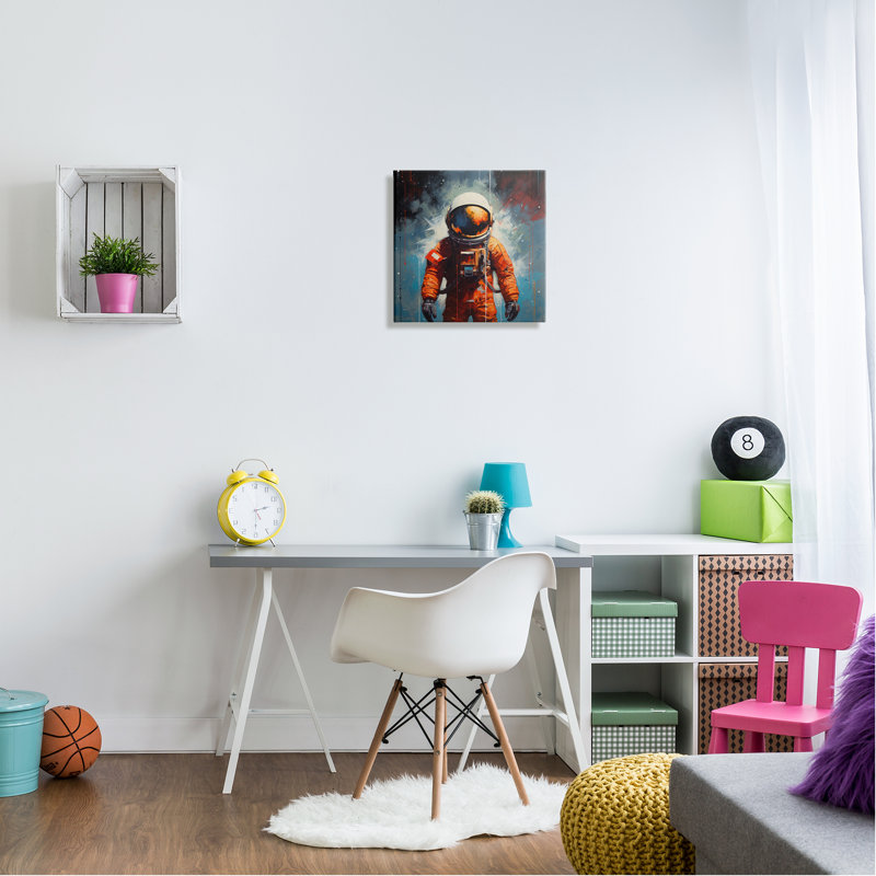 Astronaute abstrait sur toile, H 17 po x l 17 po x P 1,5 po