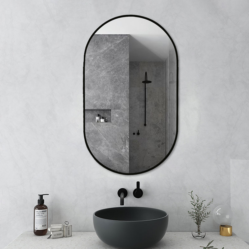 Raub Black Metal Framed Vanity Mirror, 31.5" x 19.5"