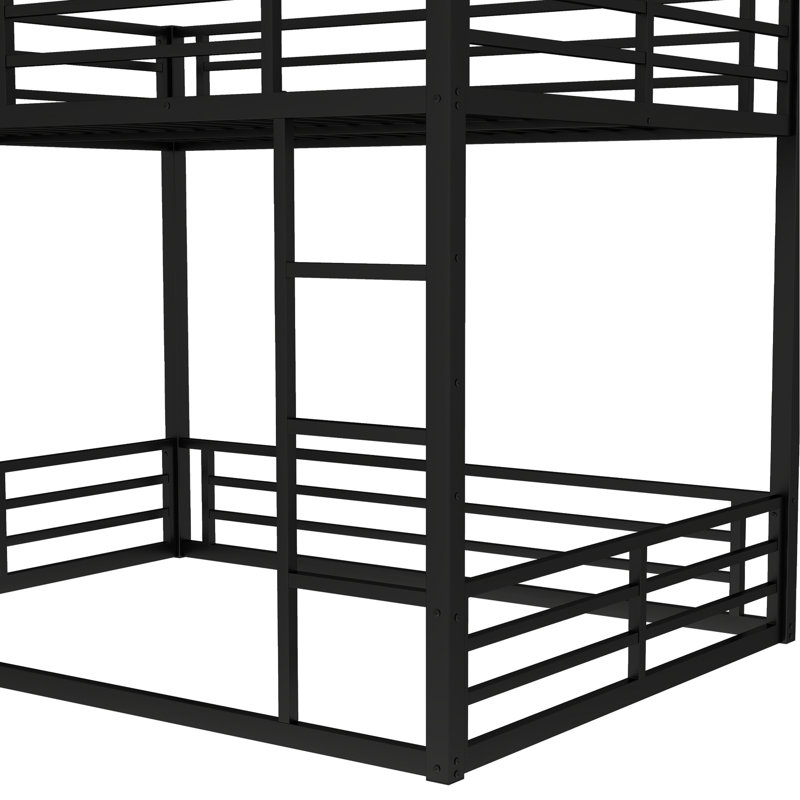 Queen Over Metal Bunk Bed, And Long-Term Use, Noise-Reducing Structure, Low Lower Bunk, Quick Installation With Tools Size Both Beds, Space, Noise Performance, Full Guardrails, Matte Black Look