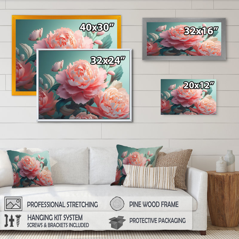 Pink Green Peony In Motion I " Pink Green Peony In Motion I ", Black Picture Framed, 12" H x 20" W x 1" D