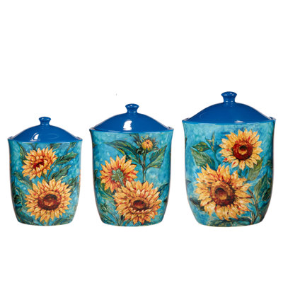 Ensemble de 3 contenants Golden Sunflowers grand (104 oz), moyen 72 oz), petit (54 oz)