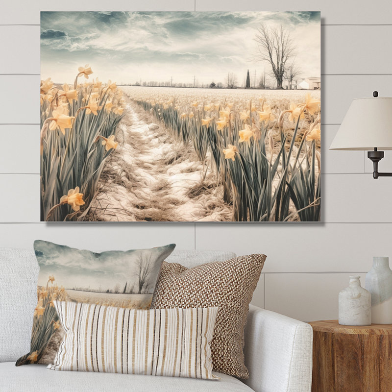 «Aniel Yellow Beige Natures Impression Daffodil», reproduction sur toile, H 34 po x l 44 po x P 1,5 po, Toile tendue