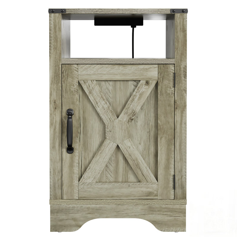 Table de chevet Farmhouse, table de bout rustique en bois avec prises électriques et station de charge pour un confort moderne