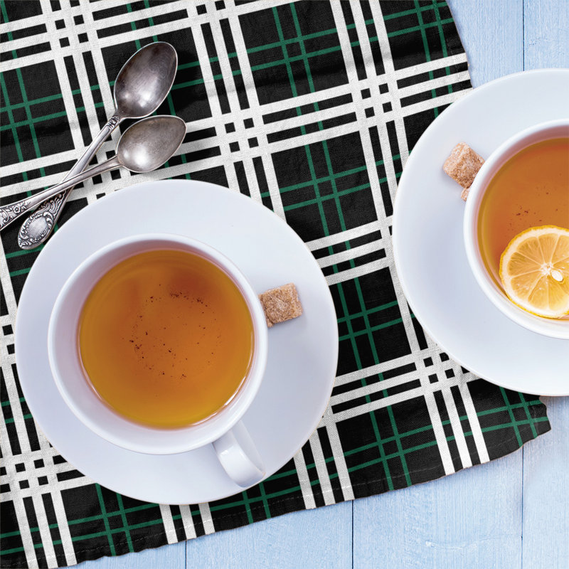 Plaid Tea Towel Kitchen Towel, Black/White/Green, Cotton Blend