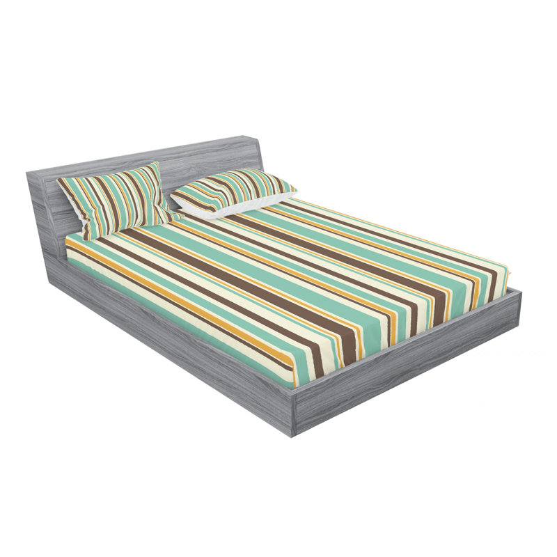 Microfiber Sheet Set, Queen Sheet Set with Fitted Sheet, Green/Brown/Beige Striped