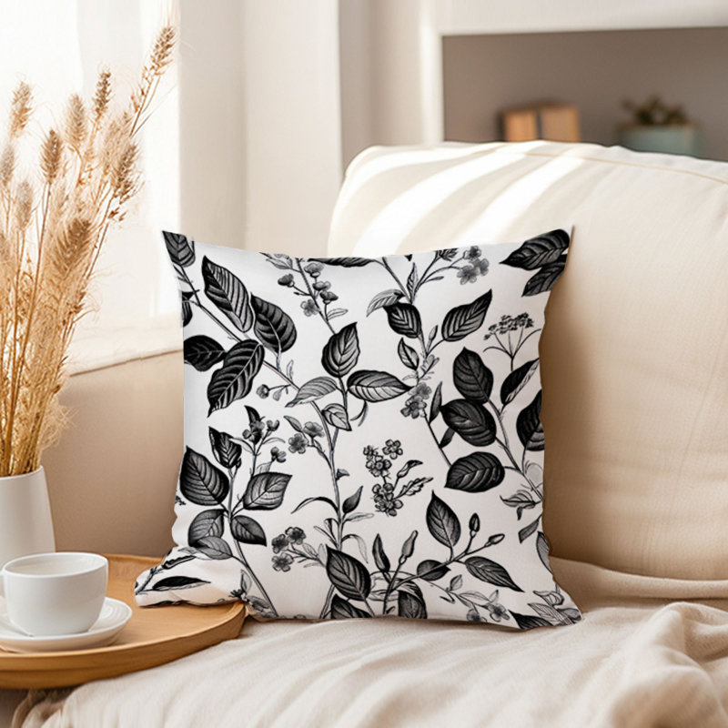 Botanical Pattern Black & White IV Leaves, 16"H x 16"W