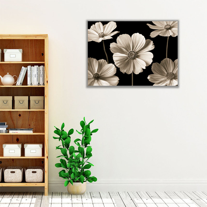 Cosmos fleurs - reproduction d'art sur toile, H 18 po x l 24 po