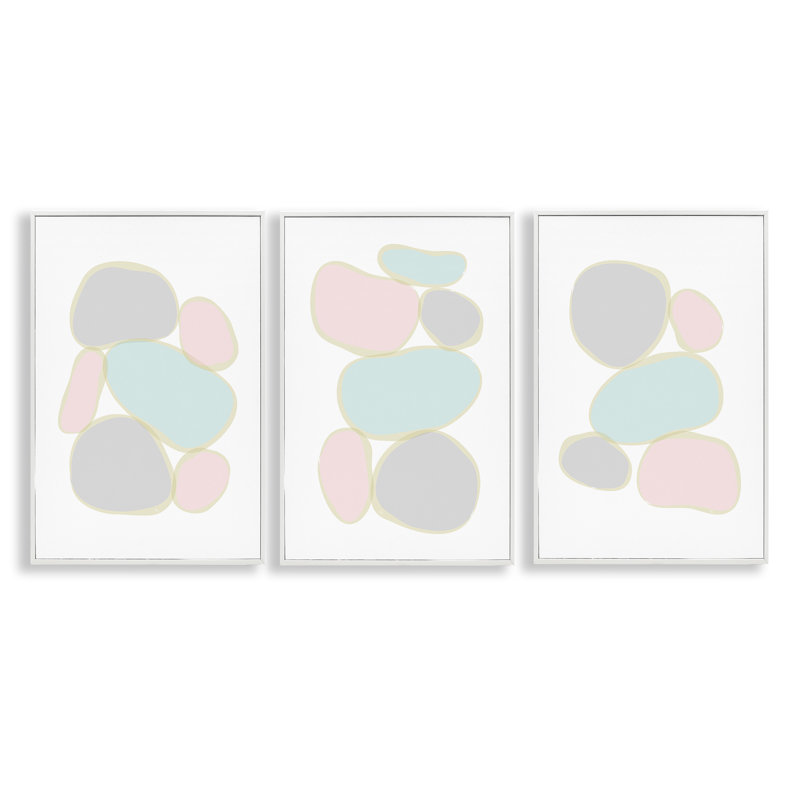  Ensemble de 3 giclées Pastel Stones par Martina Pavlova, H 30 po x l 20 po, Estampe numérique encadrée blanc bord de mer