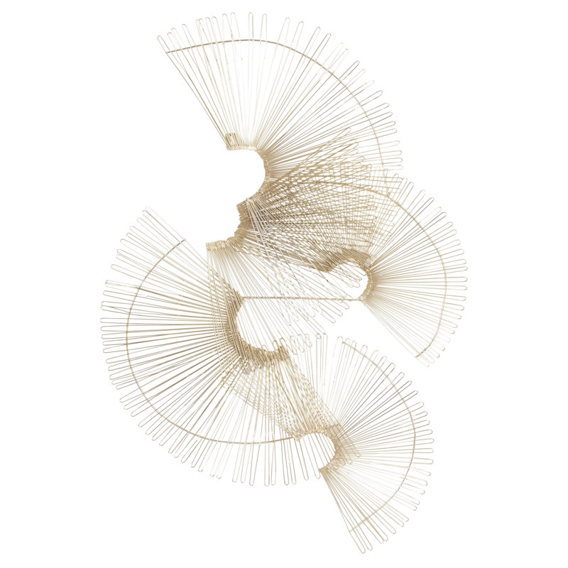 Grande décoration murale abstraite demi-cercle en métal doré, 36 po x 54 po
