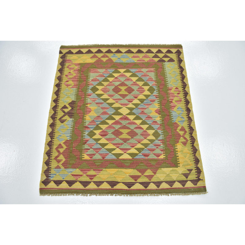 Tapis en laine rouge/beige 3 pi 3 po x 3 pi 8 po one-of-kind-noué la main Lorain