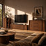 Ensemble de rangement de salon 3 pièces en noyer, meuble télé 78,7 po avec buffet et armoire haute assortis, console multimédia à porte coulissante arrondie